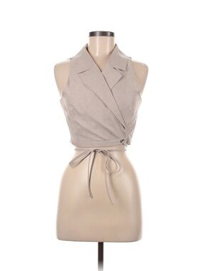Sleeveless Wrap Crop Top in Light Taupe